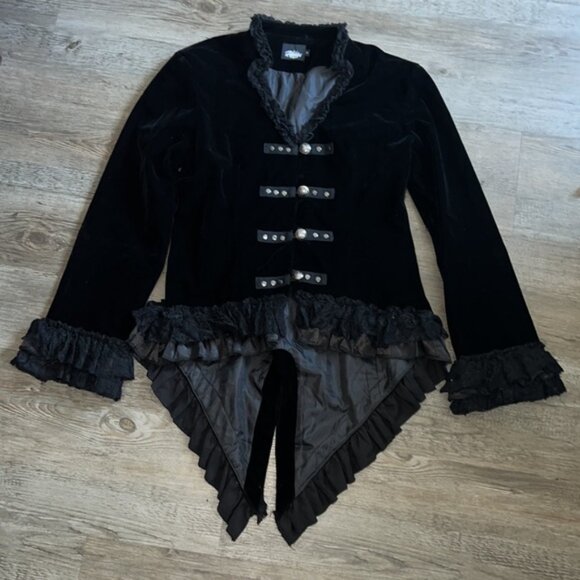 📌Rumies Women's Black Velvet Victorian Steampunk Tail Jacket size14 - Picture 5 of 12
